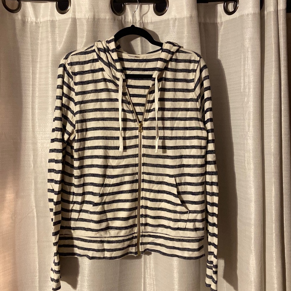 Navy blue and white striped zip up